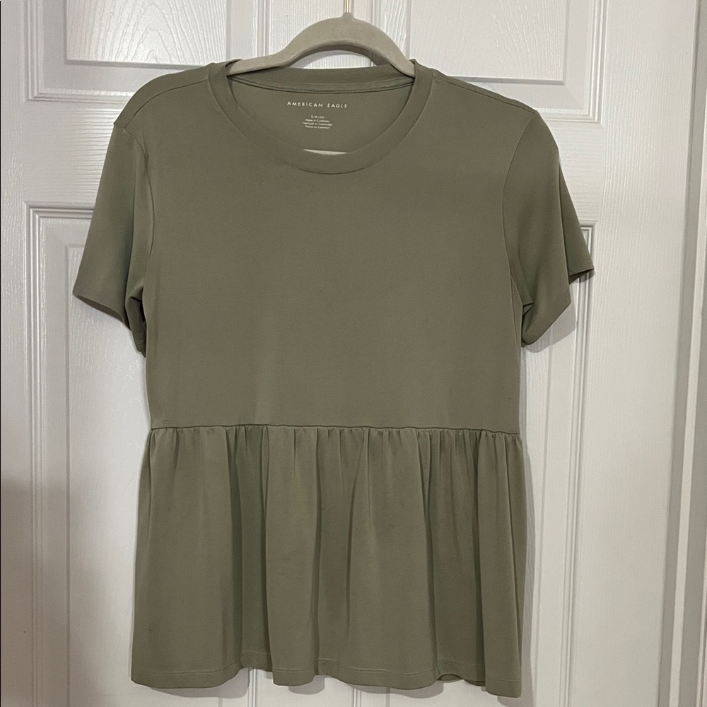 American Eagle Outfitters Sage Green Peplum Tee Size Small
